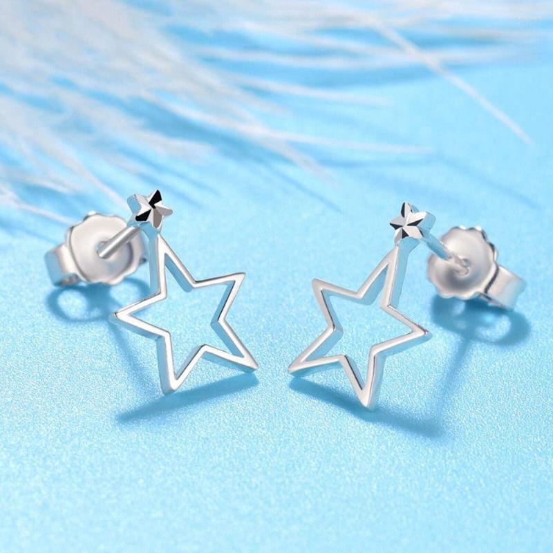 

Stud Earrings PT950 Real Pure Platinum 950 Women Gift Lucky Simple Hollow Star Dangle 1.8g