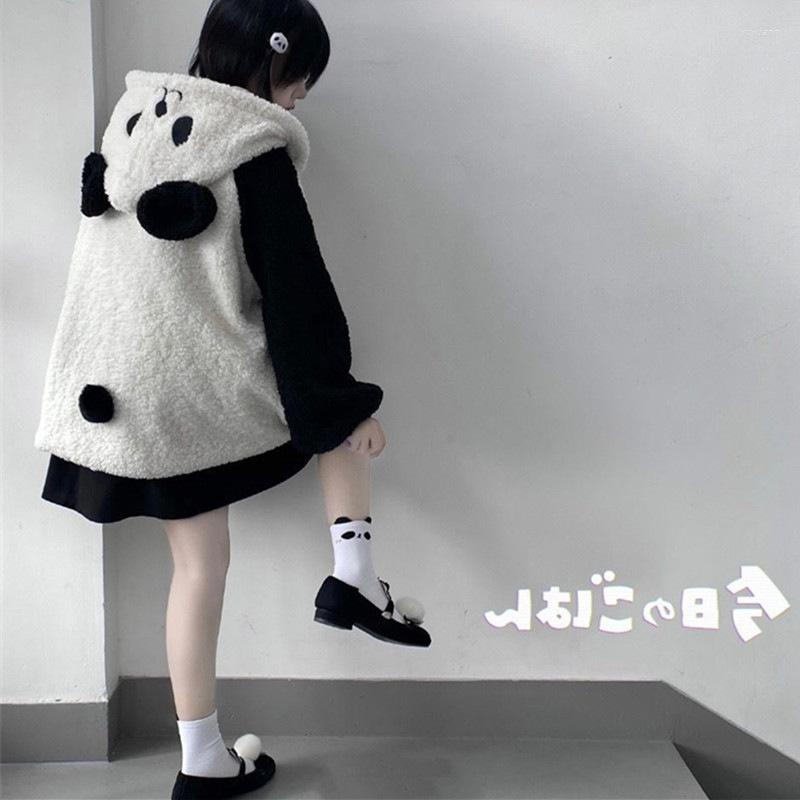 

Women's Jackets Kawaii Hoodies Women Fur Coat Sweatshirt Zip-up Cute Panda Ear Cap Autumn Winter Warm Hooded Turtleneck Sudadera Mujer, Black