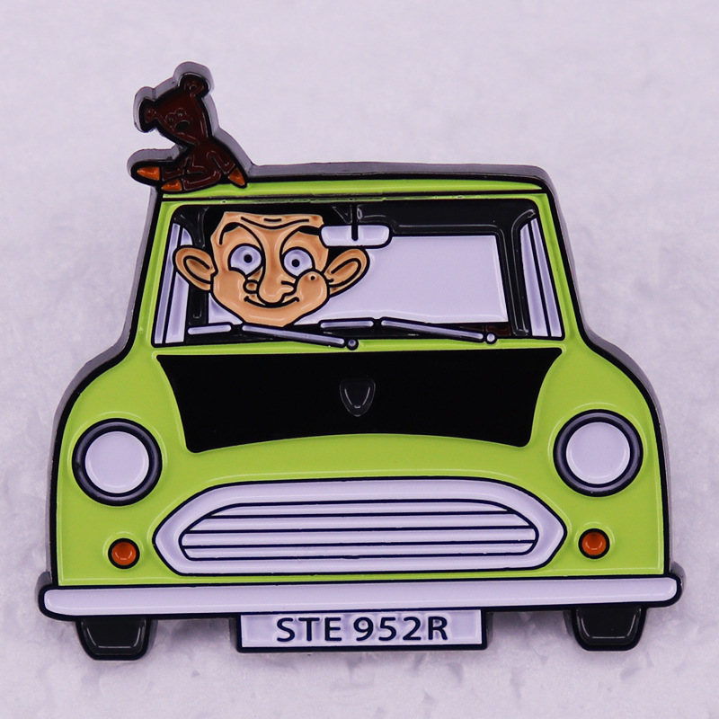 

Mr. Bean car and his bear brooch Cute Anime Movies Games Hard Enamel Pins Collect Metal Cartoon Brooch Backpack Hat Bag Collar Lapel Badges, As picture