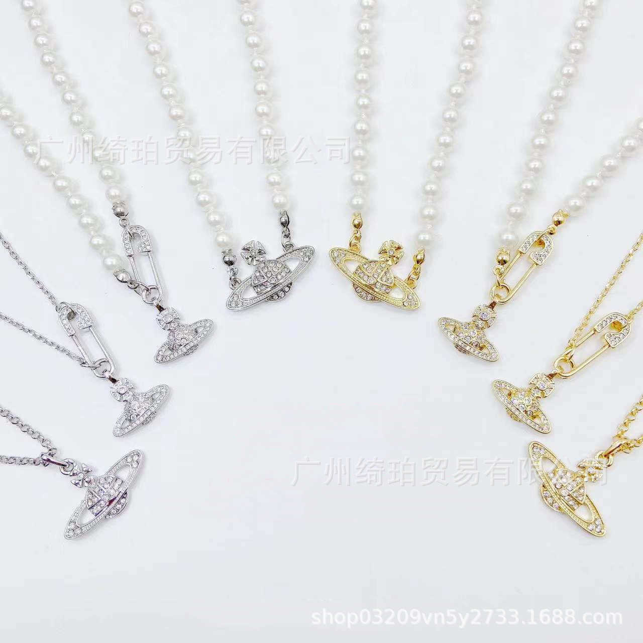 

Pendant Necklaces Strands Strings Empress Dowager West Necklace Vivian female pearl Brooch Bracelet Choker Earrings collarbone chain