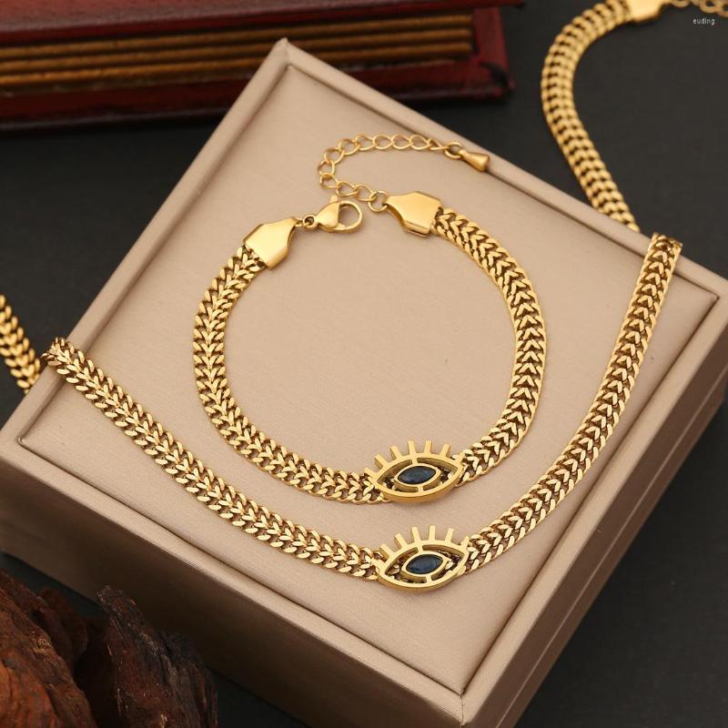 

Chains 316L Stainless Steel Fashion Link Chain Necklace For Women Eye Charm Earring Jewelry Set Girl Gift
