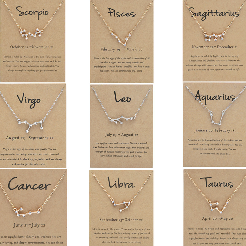 

Twelve Constellations Pendant Woman Gold Necklace Jewelry Designer Alloy Silver Rhinestone The Zodiac South American Womens Choker Necklaces with Card Gift