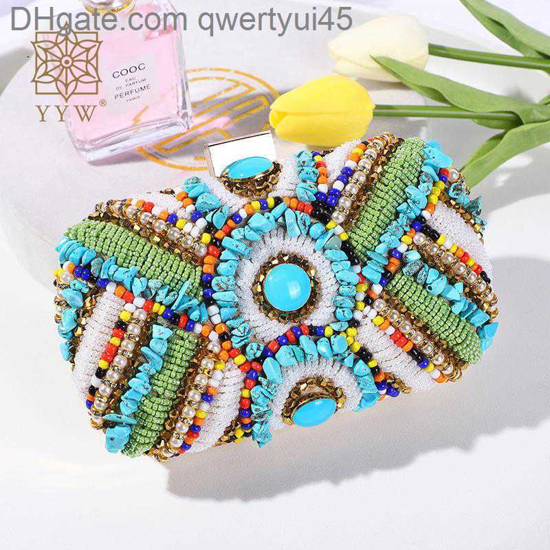 

qwertyui45 Totes Bohemia Beading Evening Clutch Bag Contrast Colors Summer Hand Bags Wedding Bridal Party Purse Clutch Purse Pochette Femme 2021 031723H, Red