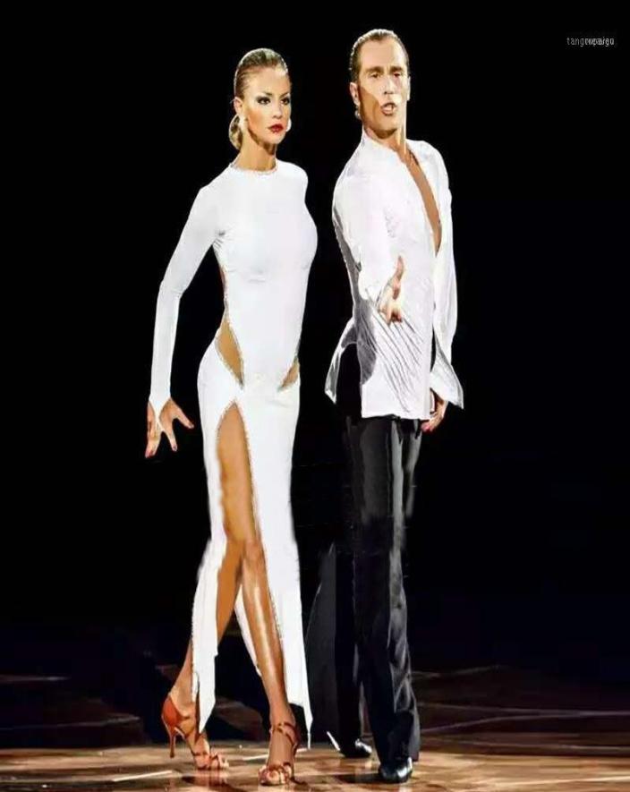 

Stage Wear Sexy Latin Dance Dress Women Fashion Style White Salsa Tango Dresses Lady Rumba Flamenco Competition Costumes B20517100906