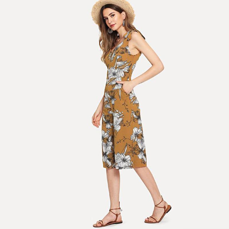 

Women' Jumpsuits & Rompers Womn Vintage Print V-neck Sleeveless Casual Beach Summer Chiffon Calf-length Jumpsuit 2023, As shown