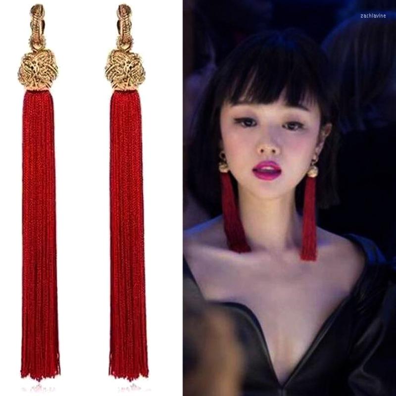 

Dangle Earrings Spring And Summer Goddess Long Tassel Gold-plated Versatile Nightclub