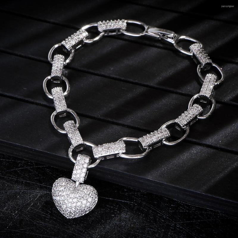 

Charm Bracelets Luxury Heart Link Chain Bangles Cubic Zircon CZ Vintage Bohemian Cuff For Women Femme Fashion Jewelry S0750
