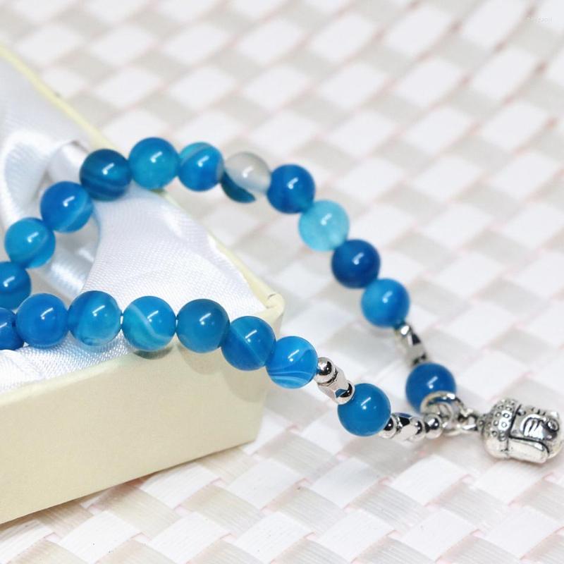 

Strand Women Stretch Bracelets Natural Stone Blue Carnelian Agat Onyx 6mm Round Semi-precious Beads Exquisite Jewelry 7.5inch B1926
