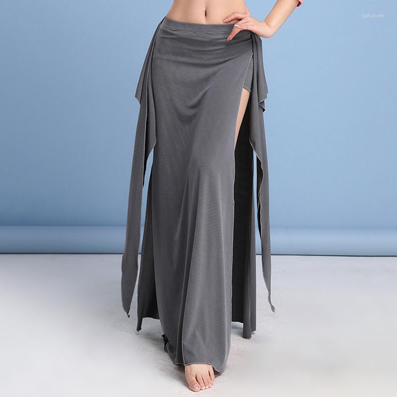 

Stage Wear Class Girls Oriental Dance Clothes High Elastic Long Skirt With Panties Side Slit Pratice Belly Skirts Candy Colors, Green