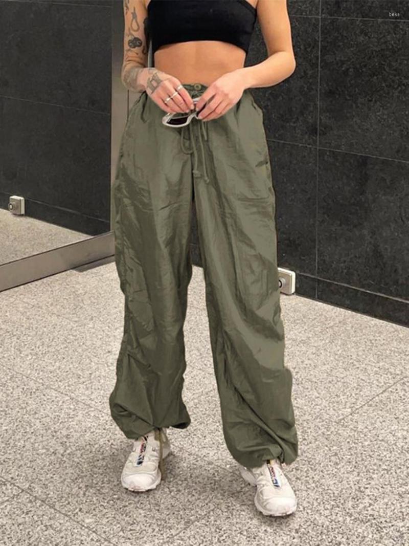 

Women' Pants Women' Long Solid Color Elastic Waist Tie-Up Side Pockets Loose Fit Trousers Casual Simple Bottoms, Army green