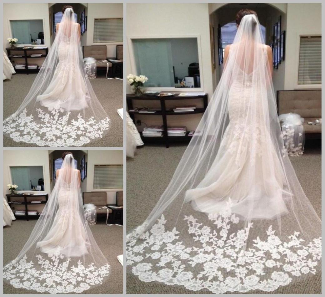 

Long Lace Wedding Veils Embroidered White Ivory Chapel Length Bridal Veil For Wedding In Stock Bridal Accessories6582552