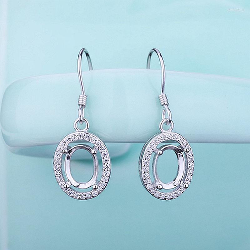 

Dangle Earrings 925 Sterling Silver Women Drop Crystal 6x8mm Oval Cabochon Semi Mount Amber Opal Granet Setting Wholesale