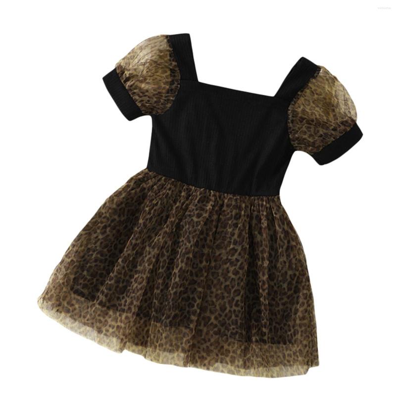 

Girl Dresses 2023 1-7Y Toddler Summer Fashion Dress Leopard Print Sheer Puff Short Sleeve Square Neck Tulle Tutu, Picture shown
