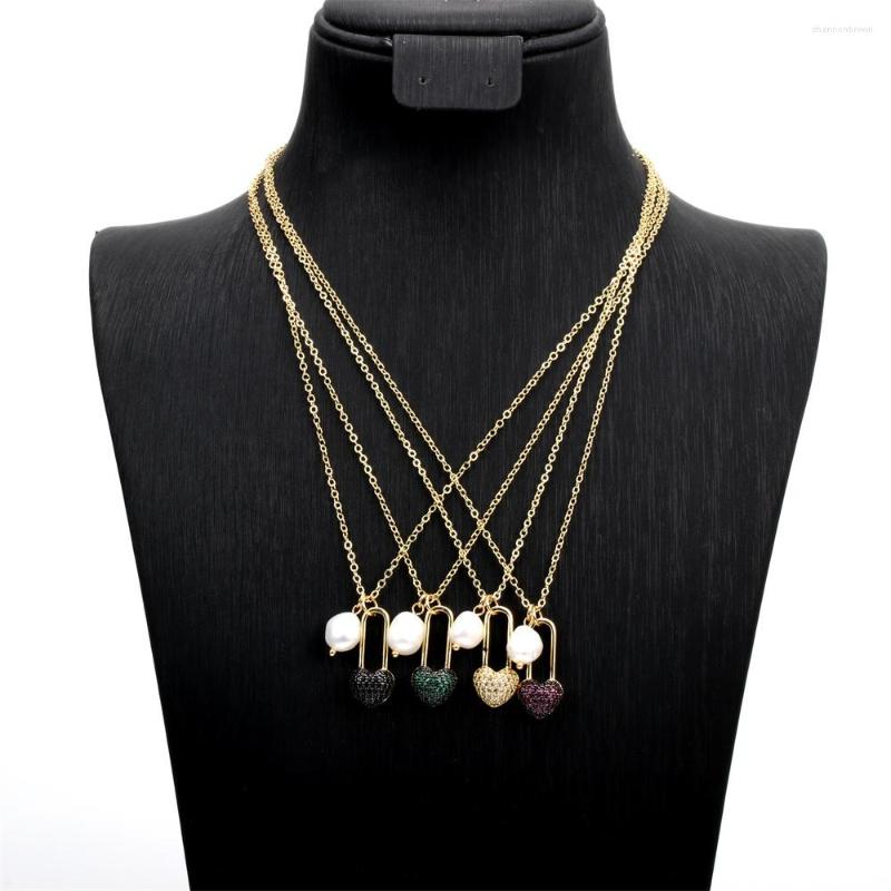 

Pendant Necklaces High-quality Copper Gold Plated Love Heart Pin Necklace For Women Luxury Zircon Chokers Fashion Valentine's Day Gift