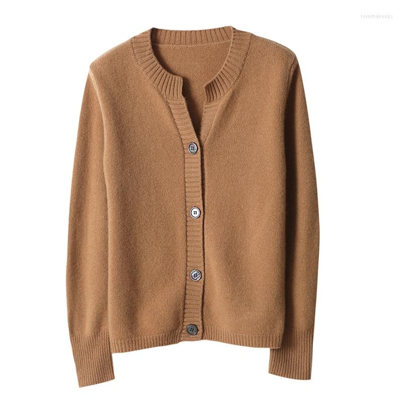 

Women's Knits Knitted Cardigan Wool Cashmere Women Sweater Autumn Winter Long Sleeve Knitwears Cardigans Female O-neck Clothes Sweaters, Camel