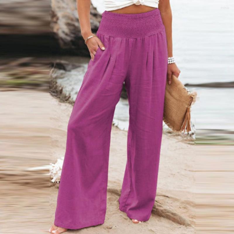 

Women's Pants Women Elastic Waist Wide Leg White Yellow Spring Summer Female Loose Casual High Long Trousers Ladies Chic, Fluorescent green