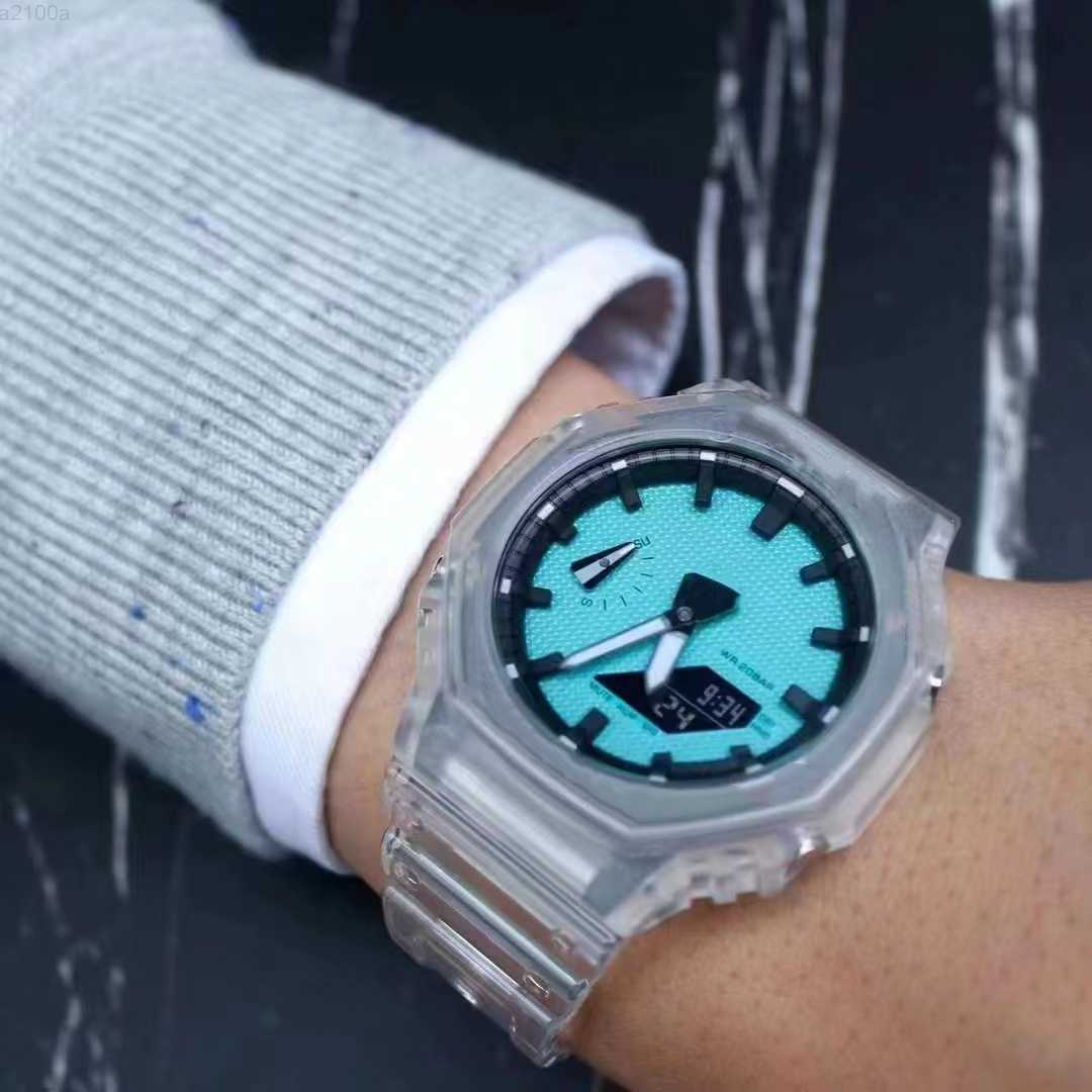 

Iced Out Watch Full Feature Men's Sport Quartz Digital Watch Ultra Thin detachable dial Waterproof LED World Time Oak Series 8 colors