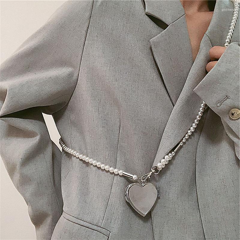 

Choker Waist Chain Women's Silver Pendant Pearl Fashion Retro Rustic Heart Shaped Mirror Belt Accessories