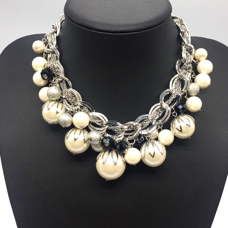 

Choker Silver Color ABS Big Pearl Necklace Chokers Statement Jewelry Women/Collares De Perlas/Grand Collier Perles/Joyeria