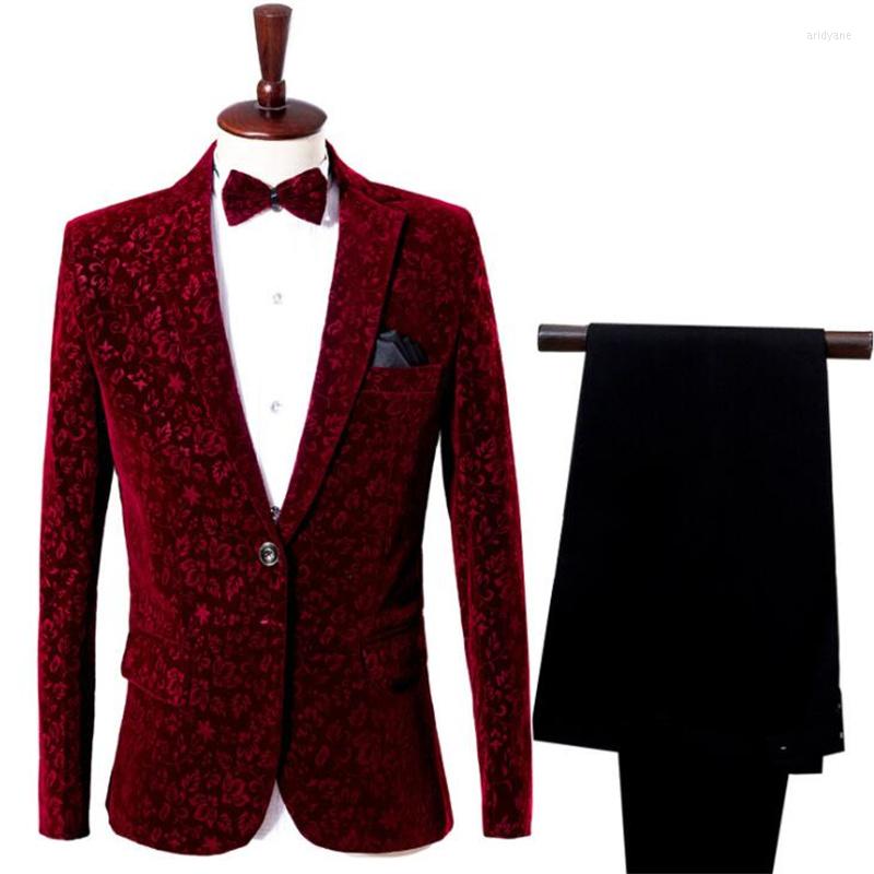 

Men' Suits Singer Wedding Men Blazer Boys Prom Mariage Fashion Slim Masculino Latest Coat Pant Designs Chorus Groom Clothes, Red
