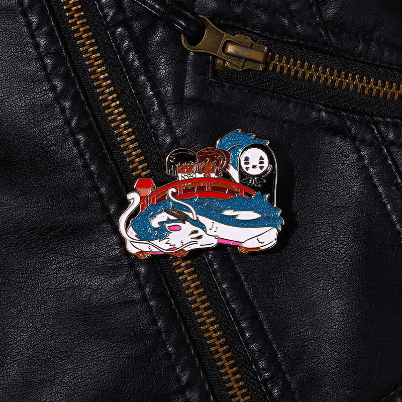 

childhood white dragon pin no face faceless Cute Anime Movies Games Hard Enamel Pins Collect Metal Cartoon Brooch Backpack Hat Bag Collar Lapel Badges, As picture