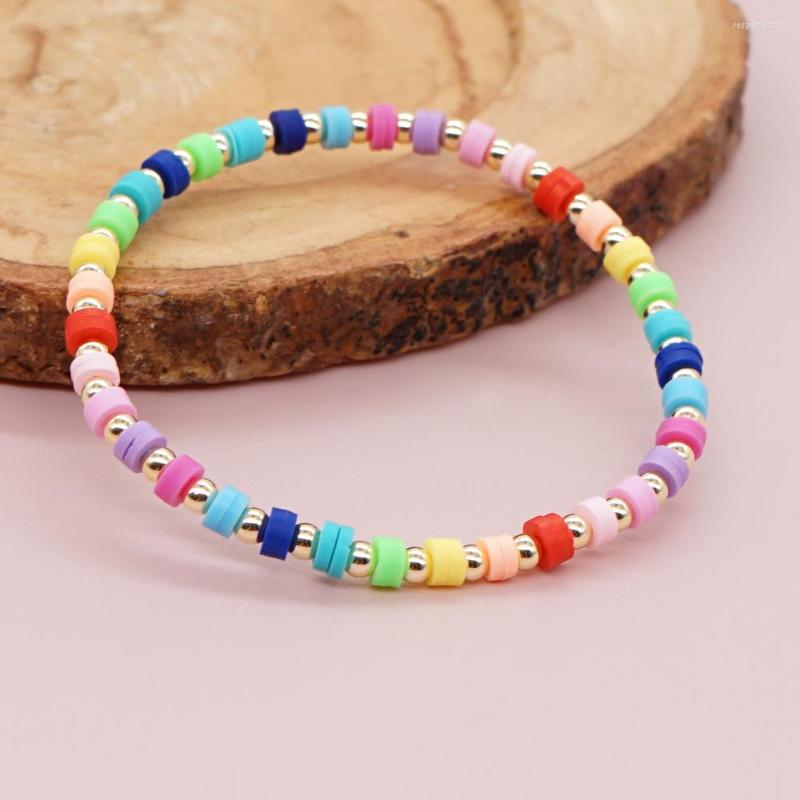 

Strand Go2Boho 3mm Gold Beads Bracelet 4mm Colorful Heishi Bohemia Jewelry Elastic