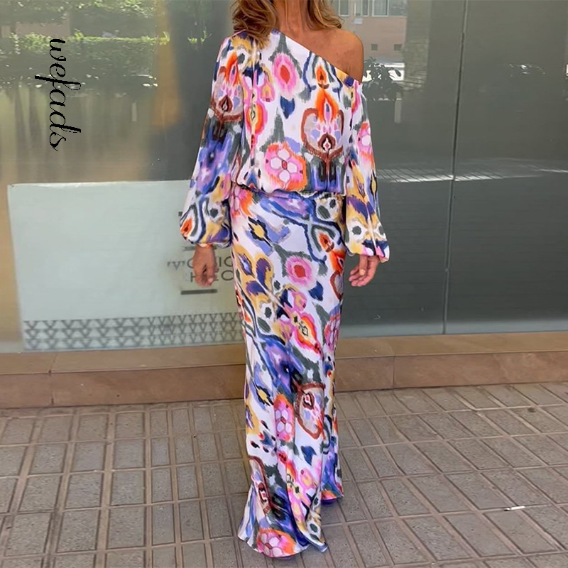 

Two Piece Dress Wefad Set Fashion Casual Long Lantern Sleeve One Shoulder Art Print Skirt Sets High Steetwear 230317, 04