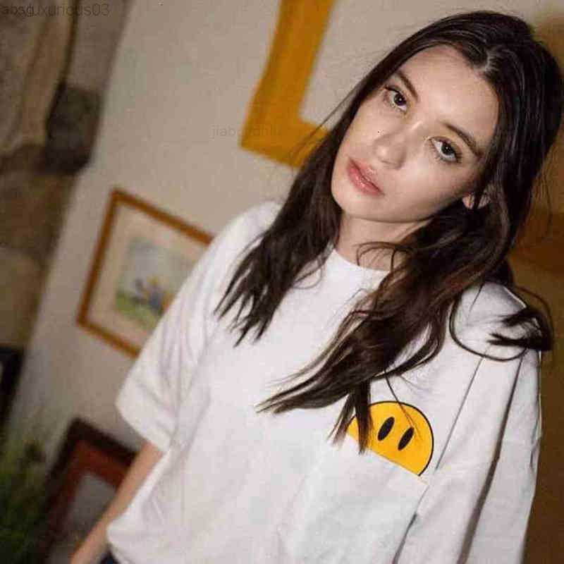 

Hoodies Men' T-shirts Check Drew Pocket Smiley Face Short Sleeve Niche Fashion Brand American High Street Loose and Simple Couple Bottoms, White