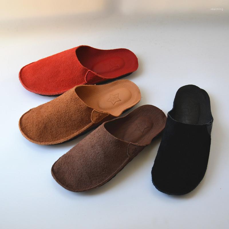 

Slippers Handmade Leather Mules Women Soft Heels Red Shoes Woman Spring Ladies Flats Retro Shoes2023, Grape