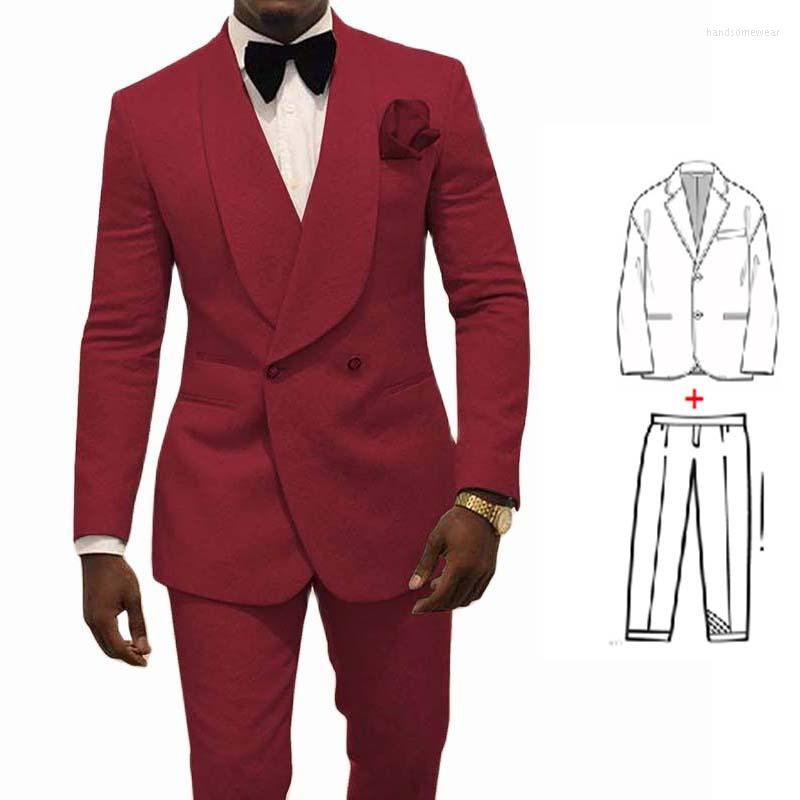 

Men's Suits Costume Homme Burgundy Men's Suit Double Breasted 2 Pieces Jacquard Groom Tuxedo For Wedding Form Party Wear Trajes De