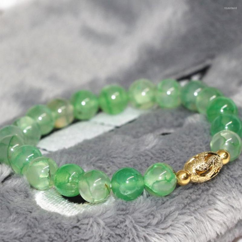 

Strand Fashion Natural Popcorn Agat Apple Green 8mm Round Beads Jewelry Making 7.5inch B2029