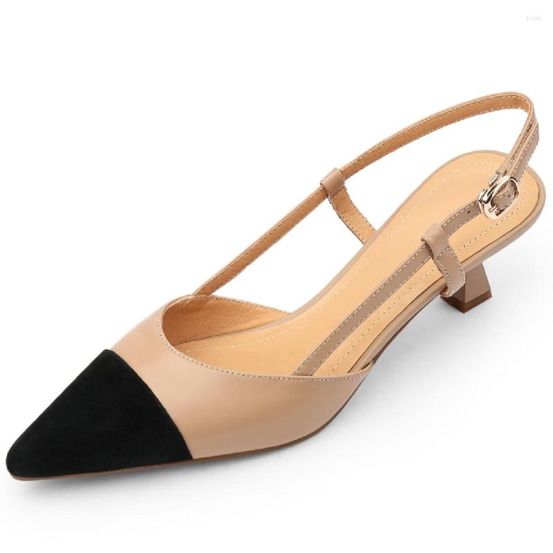 

Dress Shoes Women's Genuine Leather Fabric Patchwork Thin High Heel Pointed Toe Slip-on Summer Sandals Elegant Ladies Slim Pumps Women, Khaki