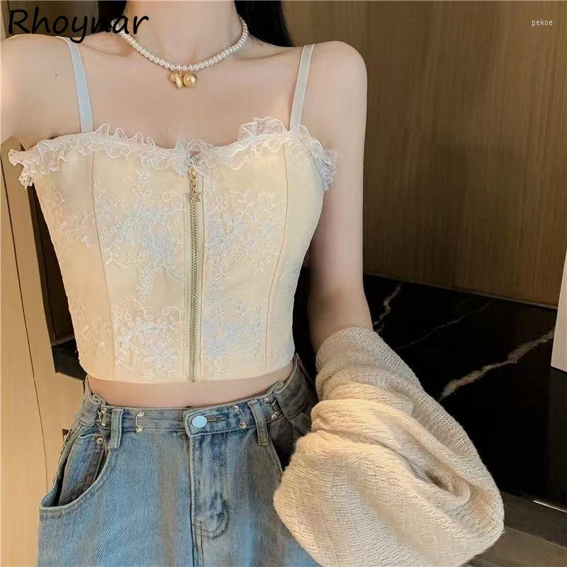 

Women' Tanks Camisole Women Y2k Sweet Zipper Trendy Design Inside Preppy Style Holiday Summer Girlish Korean Crops Schoolgirl Tops, Apricot camis