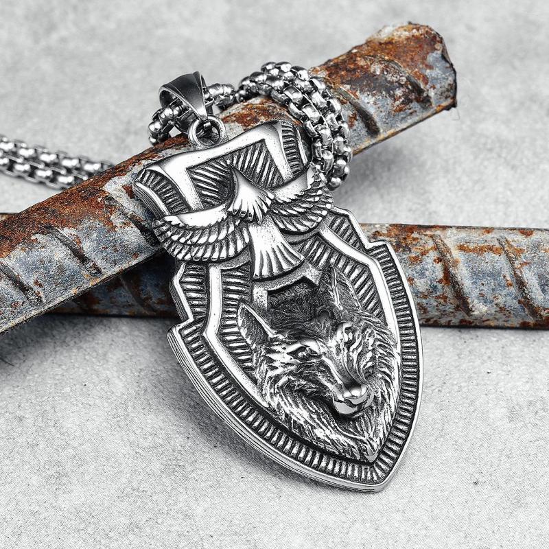 

Pendant Necklaces Eagle Wolf Pendants Men Necklace Stainless Steel Shield Amulet Chain Rock Punk For Friend Male Jewelry Special Gift Drop