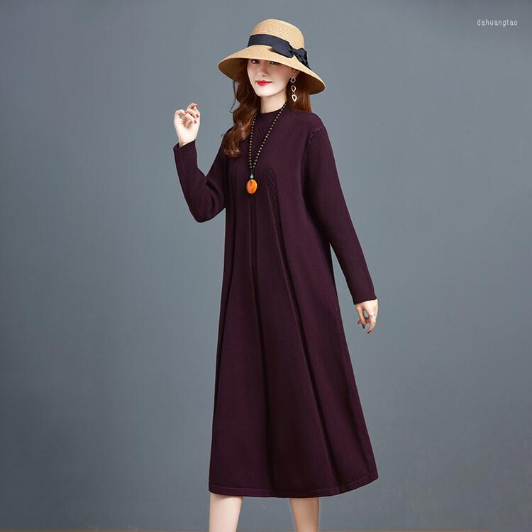 

Casual Dresses 2023 Autumn Winter Women Turtleneck Sweater Long Dress Female Lady Knitted Sleeve Solid Loose Warm Wool Pullover, Black