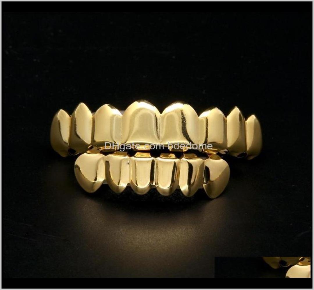 

Grillz Dental Body Drop Delivery 2021 Mens Gold Grillz Set Fashion Hip Hop Jewelry High Quality Eight 8 Top Tooth Six 6 Bottom T3007878