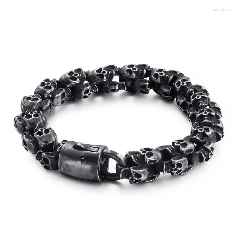

Charm Bracelets Fashion Trendy Retro Cool Men's All Skeleton Chain Bracelet Color Stainless Steel Many Skull Jewelry