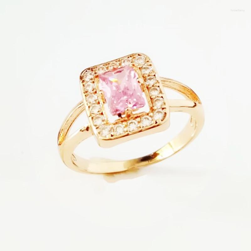 

Wedding Rings Korean Women 585 Gold Color Ring Fashion Jewelry Pink Square Cubic Zircon Designs For