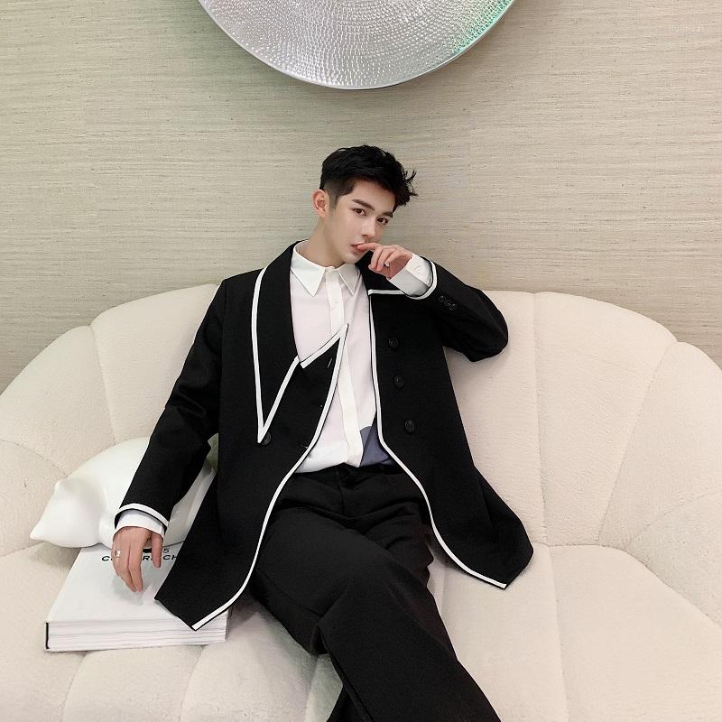 

Men's Suits Splice Edge Irregular Collar Suit Jacket Men Streetwear Fashion Show Vintage Casual Dress Blazer Coat Male Stage Clothing, 173