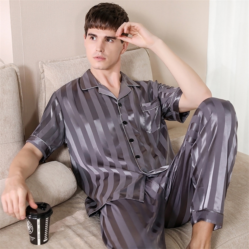 

Men's Sleepwear Trendyol Solid Striped Men Pajama Sets Spring Summer Ultra-thin Ice Silk Men's Pajamas Set Soft Comfortable Pijamas Pyjama Homme 230317, 10