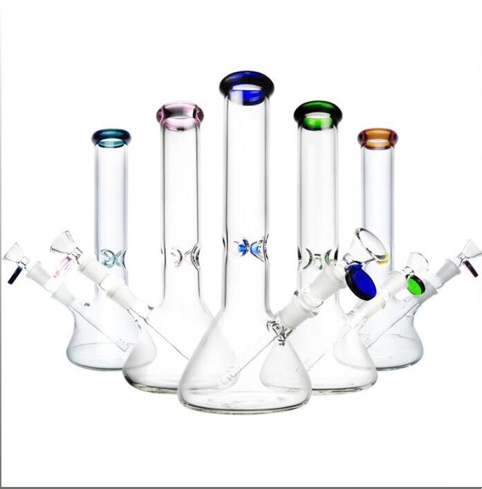 

New Design Bongs Glass Water Pipes Hookahs Pyrex Water Colorful Lips 14mm Joint Beaker Bong Oil Rigs Sand Caving Glass Bongs with Quartz Banger Color Painting Rainbow