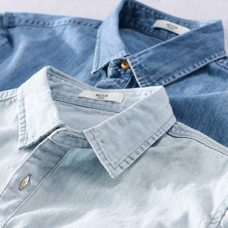 

Men's Casual Shirts 2023 Spring Men's High-end Brand Denim Simple Fashion Business Cotton Jean Jacket Male Soft Comfortable Top, Light blue