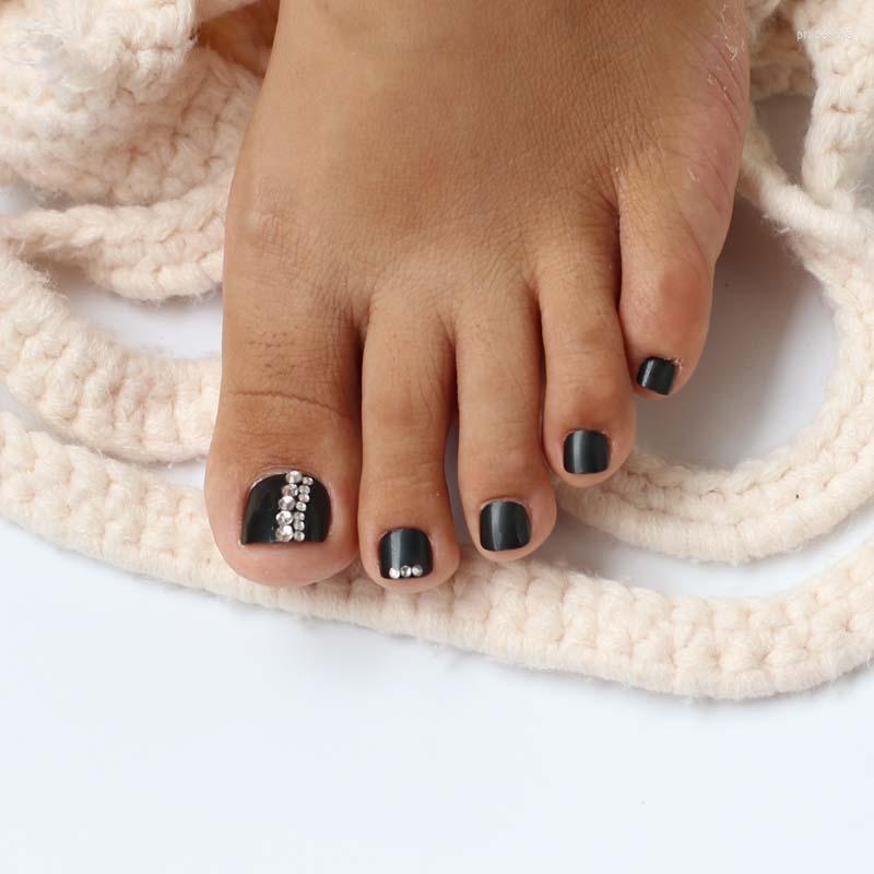 

False Nails Handmade Full Diamond Round Toe Candy Color Nail Crystal 24pcs Sexy Black #N01, 1set