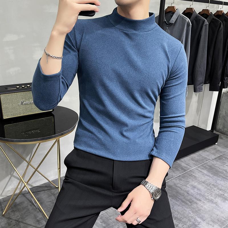 

Men's T Shirts 5-color Autumn And Winter Half High Collar Warm Bottom Men's Shirt Business Leisure Slim Fit Long Sleeve Fashion Trend, Black