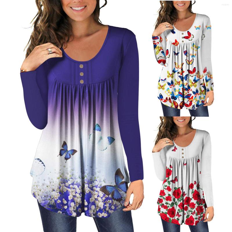 

Women' T Shirts Women Daily Casual Long Sleeve Round Neck Loose T-shirt Blouse Top Butterflys Flowers Printing All-match Girls, Purple