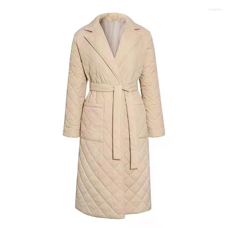 

Women' Trench Coats Winter Clothes Women Solid Color Rhombus Cotton Coat Women' Lapel Long Oversized Parkas Jacket Overcoat Female, Light green