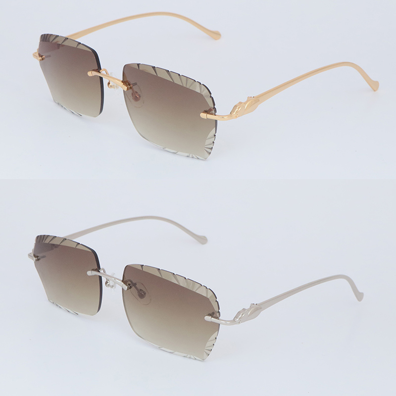 

Cheetah series Metal Rimless Sunglasses for Women Designer Diamond Cut Sun Glasses Protection Outdoor Design Gold Sunglass Optical Size 60-18-135MM