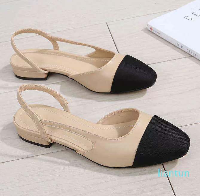 

Dress Shoes Fashion Color Matching High Heels Slingbacks Chunky Heeled Sandals Flat Pumps 220302, Apricot heel 6cm