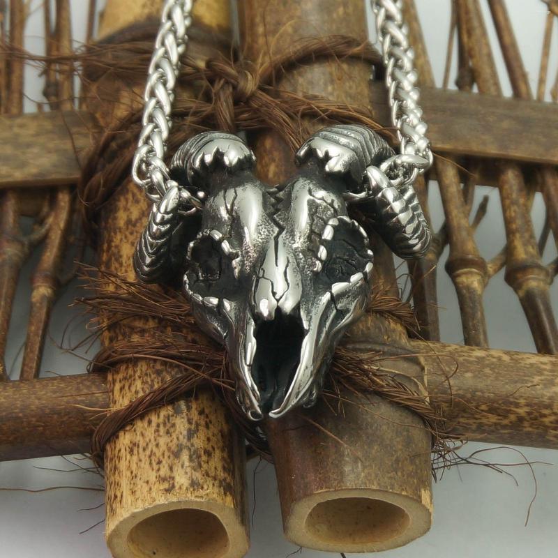 

Chains 1pcs Stainless Steel Animal Skull Goat Head Necklace