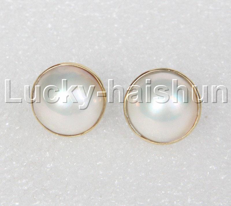 

Stud Earrings Natural 16mm Real White South Sea Mabe Pearls Beads 14KT Gold Post J12363